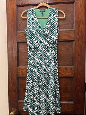 Lands' End Green and White Geometric Sleeveless Maxi Dress